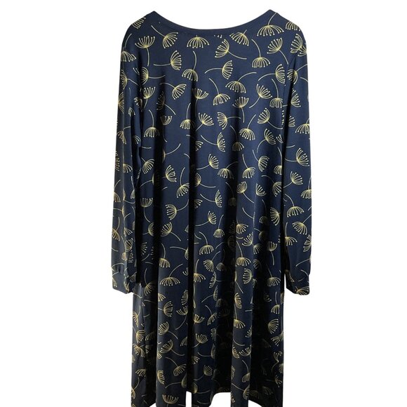 LULAROE Emily Swing Dress Sz XL Dandelion Flower Print Long Sleeve V-Neck Pocket - Picture 4 of 6